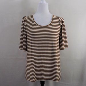 NWOT RACHEL Rachel Roy Brown & Off-White Modal w Puffy Sleeves Pullover Top M/L
